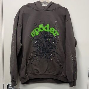 SP5DER GREY HOODIE WITH GREEN DESIGN